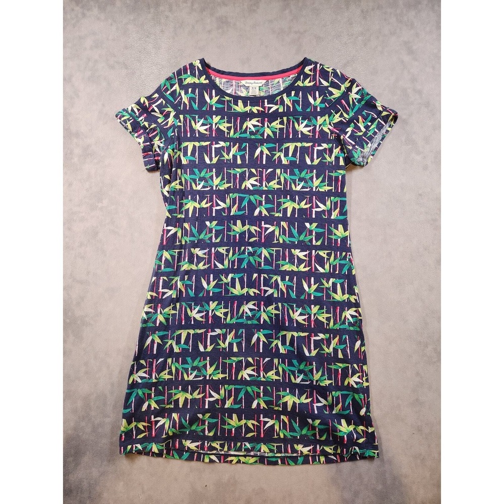 Tommy Bahama Dress Size Medium M Navy Blue Bamboo Leaf Print Tropical Shift
